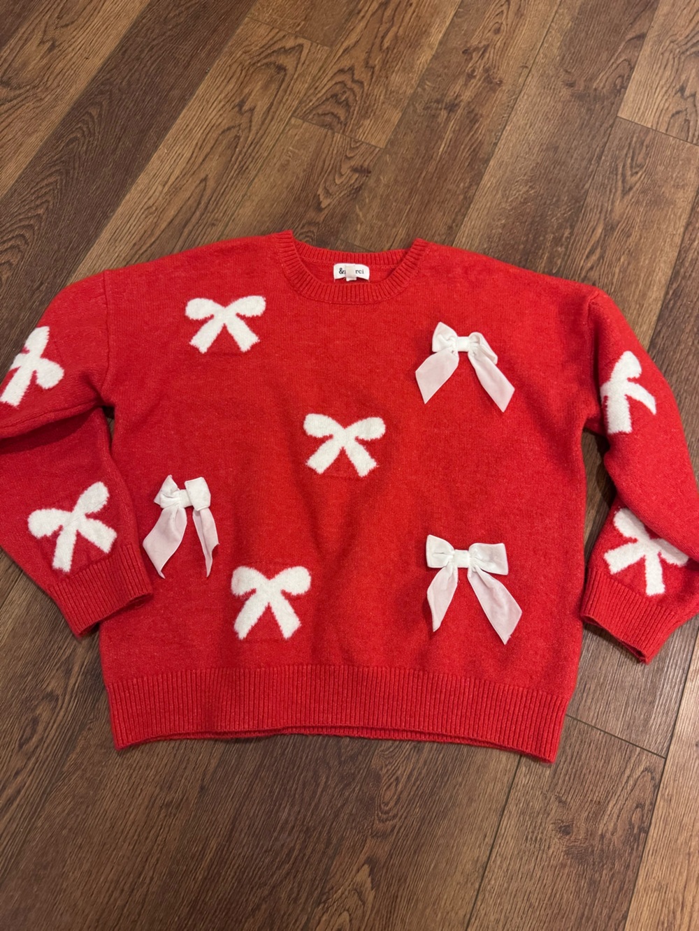 Women’s Red Bow Appliqué Crewneck Sweater